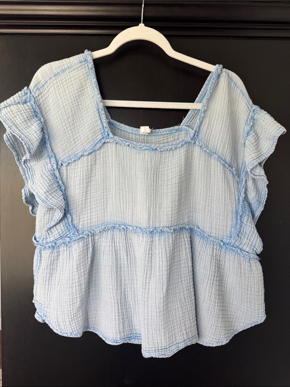 Light Blue Ruffle-Sleeve Gauze Tunic Top - Women